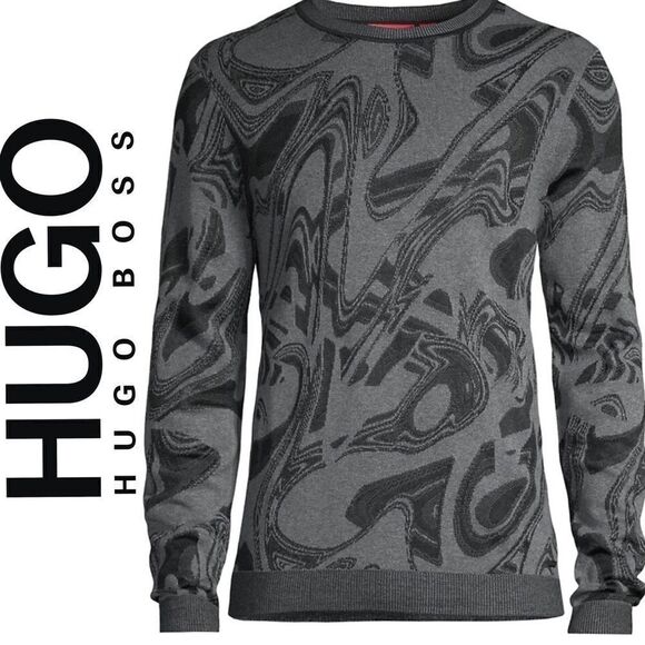 HUGO BOSS REGULAR-FIT SWEATER WITH JACQUARD-KNITTED GLITCH PATTERN XXL - Picture 1 of 9